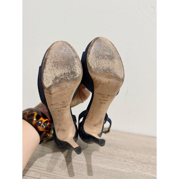 Jimmy Choo Kayden Leather Ankle-Wrap Platform Sandals Dark Blue Women's EU 37.5 - Picture 8 of 8